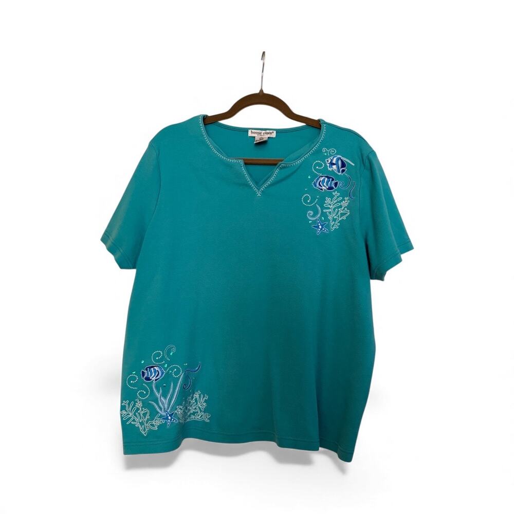 Bonnie Evans v-neck embroidered top. Size 2X.